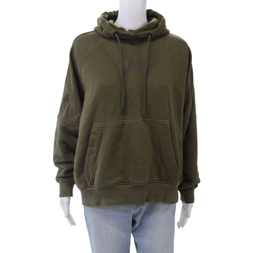 Raw Womens Cotton Graphic Hooded Long Sleeve Pullover Sweatshirt Green Size M